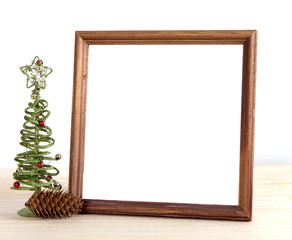 Wall Mural - Christmas holiday mock up with tree and pine cone frame. empty space