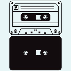 Wall Mural - Cassette tape. Isolated on blue background. Vector silhouettes