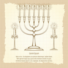 Vintage Poster With Hand Drawn Candles On Notebook Background. Vector Illustration