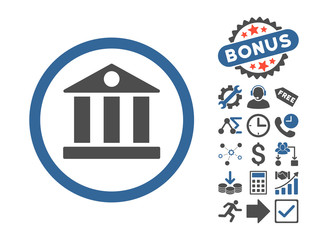 Wall Mural - Bank icon with bonus design elements. Vector illustration style is flat iconic bicolor symbols, cobalt and gray colors, white background.