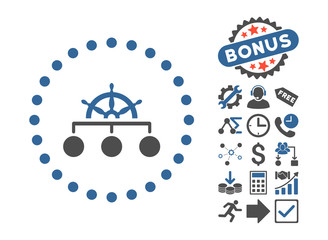 Rule pictograph with bonus icon set. Vector illustration style is flat iconic bicolor symbols, cobalt and gray colors, white background.