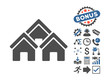 Town Buildings pictograph with bonus elements. Vector illustration style is flat iconic bicolor symbols, cobalt and gray colors, white background.