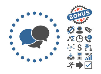 Webinar pictograph with bonus icon set. Vector illustration style is flat iconic bicolor symbols, cobalt and gray colors, white background.