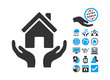 House Care Hands pictograph with bonus pictures. Vector illustration style is flat iconic bicolor symbols, blue and gray colors, white background.