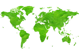 ecological map of the world in green grass isolated on white background