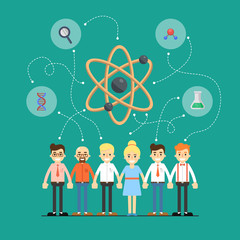 social network and teamwork banner with group of people holding hands, vector illustration on green 