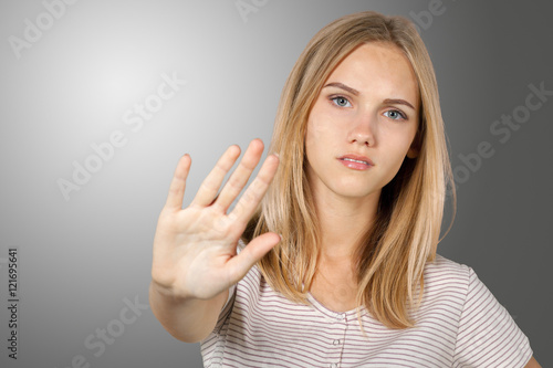 Fotografie, Tablou Blonde girl irritated and stressed
