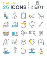 Poster - Set Vector Flat Line Icons Diabet