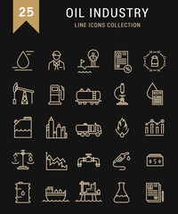 Wall Mural - Set Vector Flat Line Icons Oil Industry