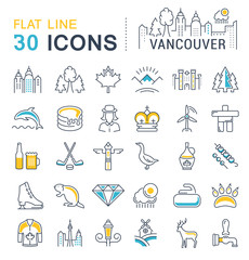 Canvas Print - Set Vector Flat Line Icons Vancouver and Canada