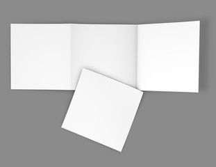 Leaflet with three square blank pages mock up 3D illustration.