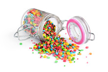 Colorful Confectionery Sprinkling And Glass Jar