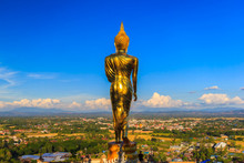 Golden Buddha Statue In Khao Noi Temple, Nan Province, Thailand