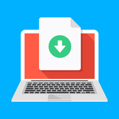 Wall Mural - laptop and download file icon. document downloading concept. trendy flat design graphic with long sh