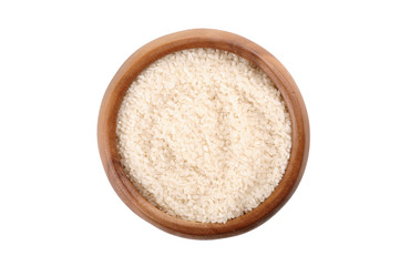 broken rice in a wooden bowl. for healthy cooking ingredient