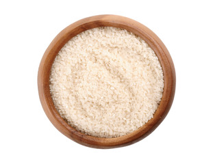 broken rice in a wooden bowl. for healthy cooking ingredient