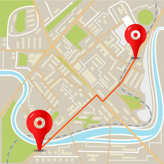Poster - Abstract city map flat design illustration with red pins