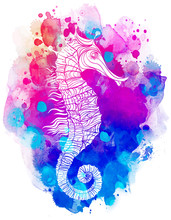 Rainbow Seahorse, Decorative Geometric Vector Illustration