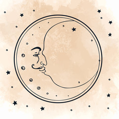 Poster - Moon and stars. Vector illustration in retro style.