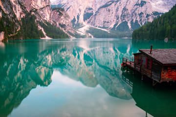 Wall Mural - Braies Lake in Dolomites mountains