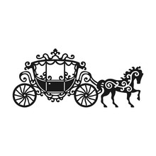Horse-Carriage Silhouette With Horse. Vector Illustration Of Brougham In Baroque Style. Vintage Carriage Isolated On White Background. Good For Design, Invitation Card, Logo Or Decoration