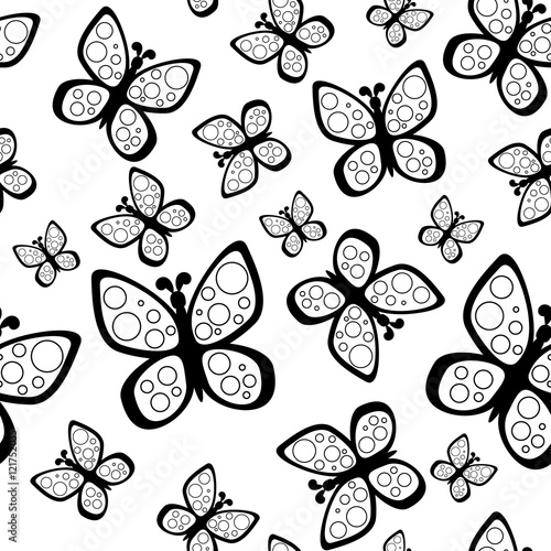 Beautiful Seamless Butterflies Pattern In Black And White