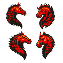 Fire Horse Head Heraldic Icons Set