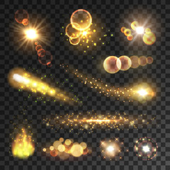 golden sparkling light trails and flashes