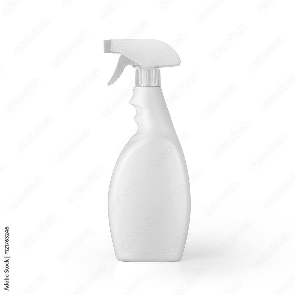 White blank plastic spray detergent bottle isolated on white background ...