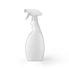 White Blank Plastic Spray Detergent Bottle Isolated On White Background. Packaging Template Mockup Collection. With Clipping Path Included.