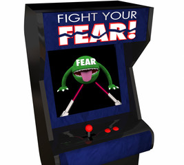 Fight Your Fear Beat Afraid Bravery Courage Arcade Game 3d Illus