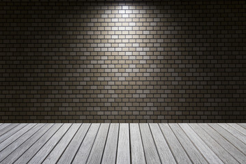 Empty top wooden table and wall pattern with light spot backgrou