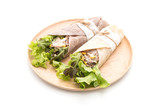 Fototapeta Kuchnia - wrap salad roll with tuna corn salad