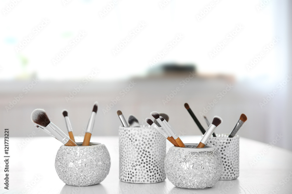 Set of professional makeup brushes, closeup