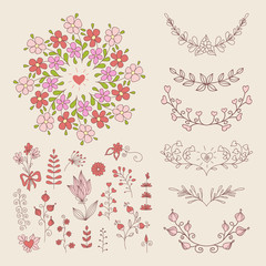 Wall Mural - hand drawn vintage floral elements