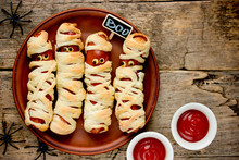 Sausage Mummies In Dough Scary Halloween Food Celebration Party