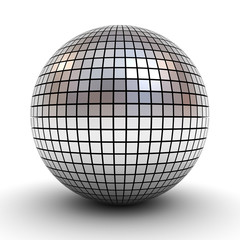 Poster - Metallic polygonal chrome sphere or disco ball isolated over white background with shadow 3D rendering