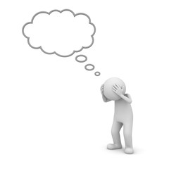 Poster - 3d man standing and thinking with blank thought bubbles above his head concept isolated over white background