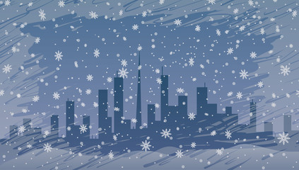 Wall Mural - Big city in the winter in the snow. Vector illustration.