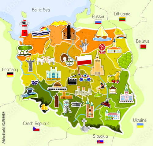 ilustracyjna-mapa-polski-z-piktogramami-i-charakterystycznymi-miejscami