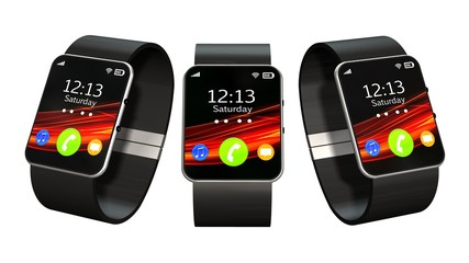 three smart watch isolated on white background 