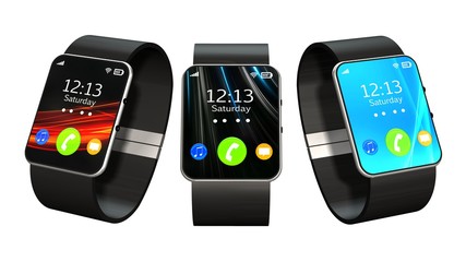 Wall Mural - three smart watch isolated on white background 