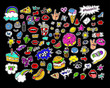 Fashion modern doodle cartoon patch badges or stikers with speach bubbles