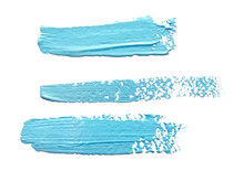  Three Turquoise  Light Blue  Strokes Of The Paint Brush Isolate