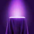 Presentation pedestal covered with a violet silk cloth and magic lights effect. Eps10 vector illustration.