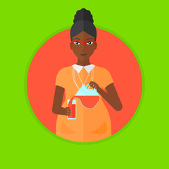 Poster - Pregnant woman pouring juice vector illustration.