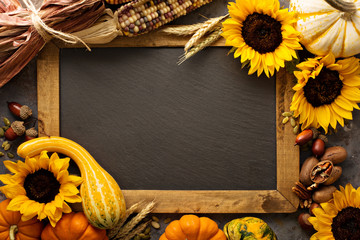 Fall chalkboard frame with pumpkins