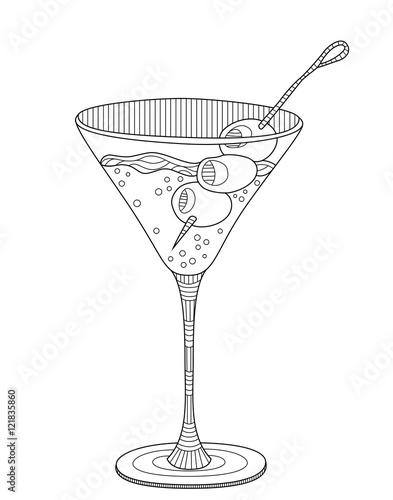 Martini adult coloring page in zentangle style Stock Vector | Adobe Stock