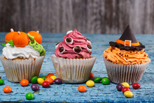 Halloween Cupcakes With Colored Decorations