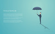 Business insurance concept with vector symbol of businessman and umbrella. Infographics element  space for text.